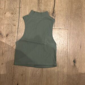 zara green ribbed turtleneck tank top